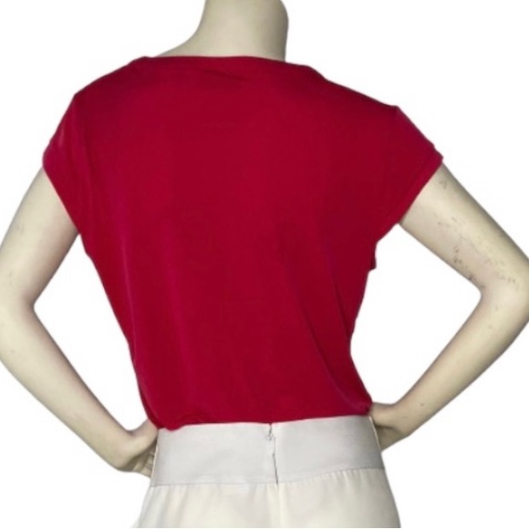 7th AVENUE NEW YORK & COMPANY Rose Pink Cap Short Sleeve V Neck Jersey Shirt, L - Picture 3 of 9